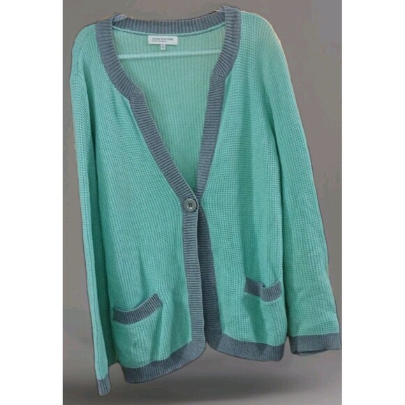 Vintage Jones New York 2XL Cardigan Green Knit Grannycore Y2K Preppy - Picture 1 of 7